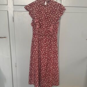 SHEIN Burgundy Midi Dress with White Floral Print
